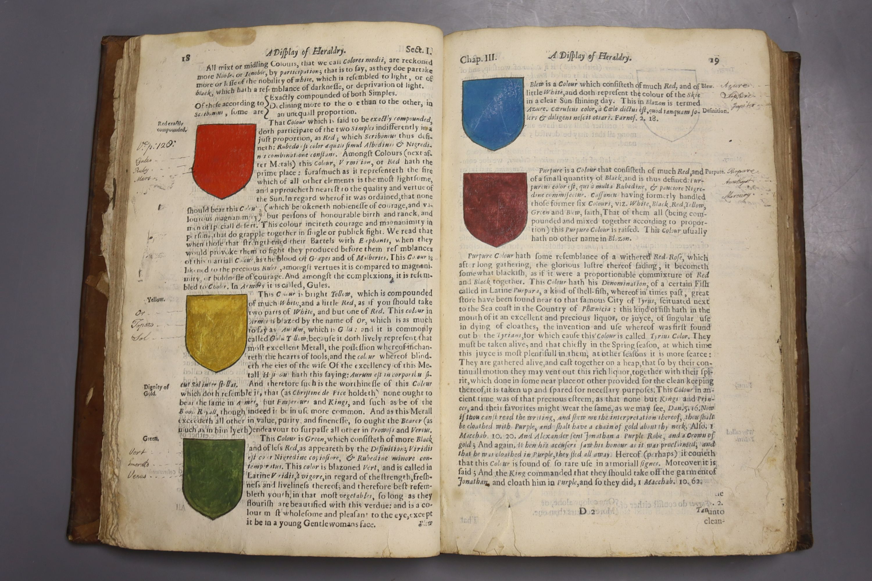 Guillim, John - A Display of Heraldry, 4th edition, full calf, leaves with ragged edges, T.R. for John Blome, London 1660